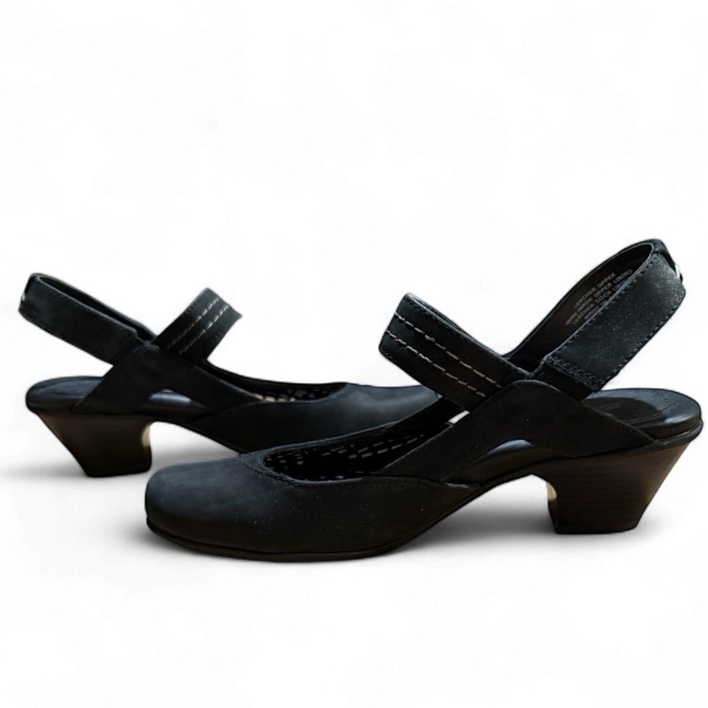 Earth Bantam Black Leather Slingback Comfort Heels Women’s Size 7.5 - Picture 2 of 5
